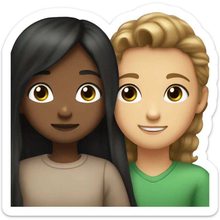 a boy with brown eyes and brown short  hairs hug a girl with green eyes and long black hair  sticker