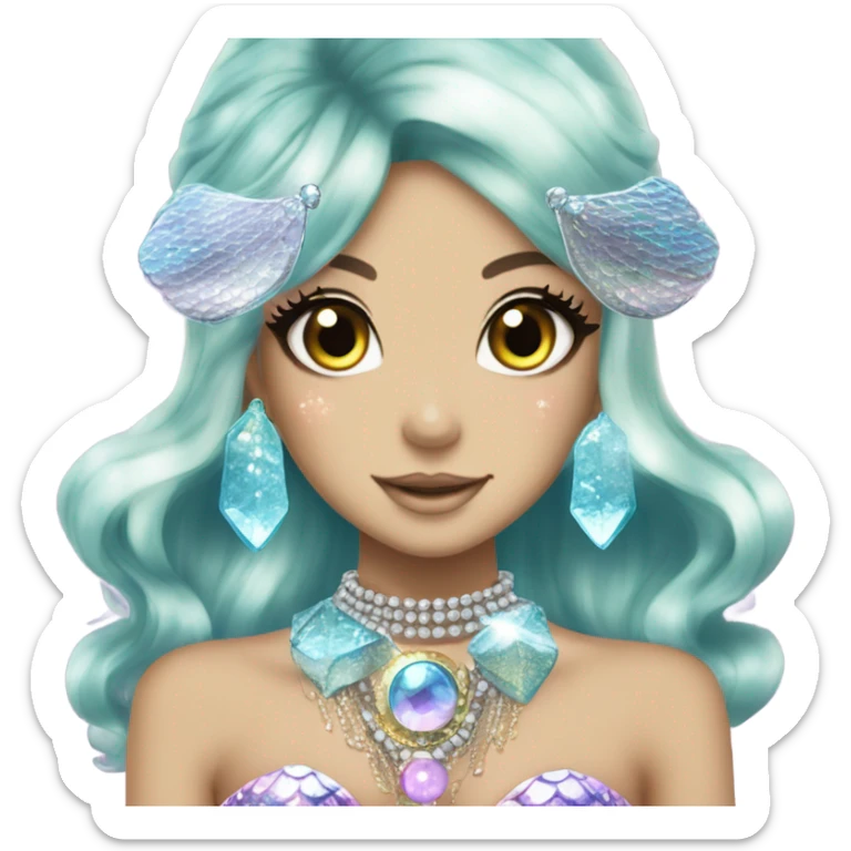 mermaid hime gyaru girl with fish scales, jewerly sticker