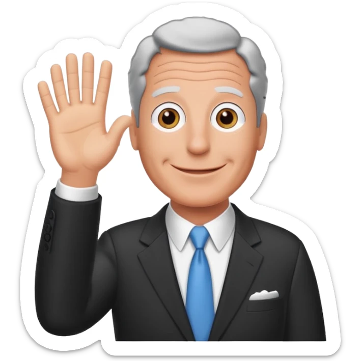 Create an emoji of Epstein waving to the camera in Family Guy style sticker