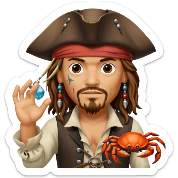 jack sparrow from the film pirates of the caribbean, shooo-ing the stone-crab sticker