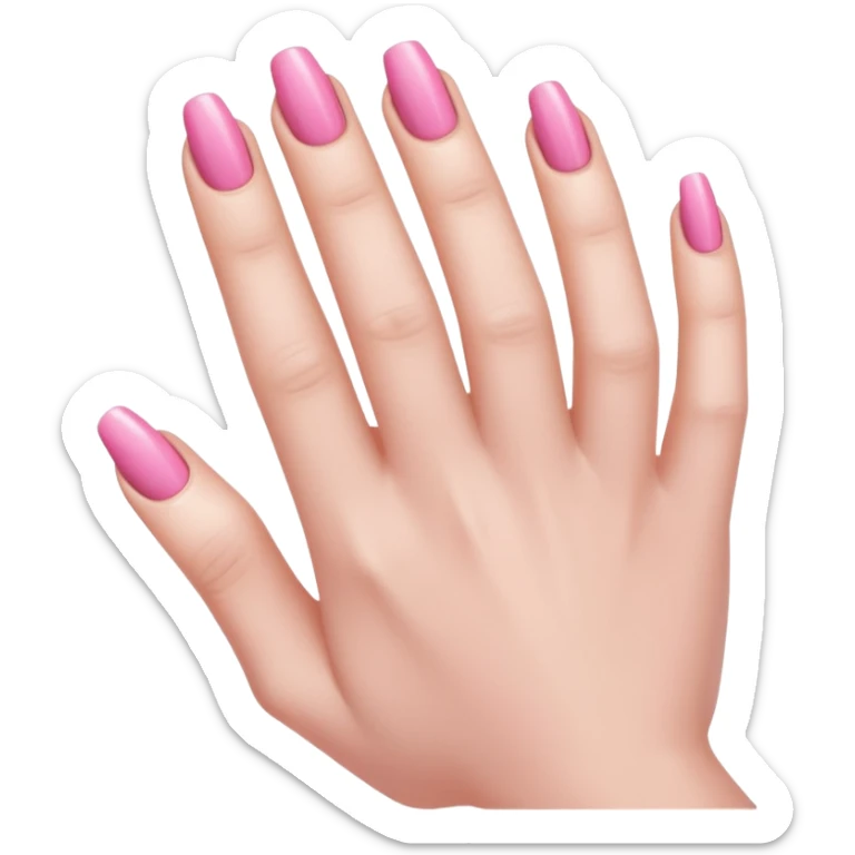  pink close-up of a hand with beautifully manicured nails, glossy pink nail polish, elegant nail shape, soft lighting and shadows, realistic style, sticker