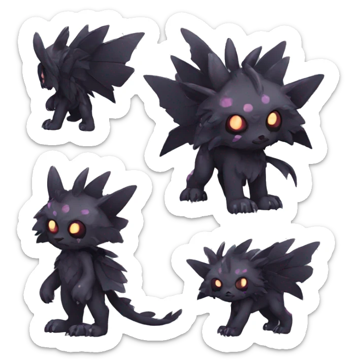 Kawaii edgy fantasy dark-themed animal hybrid Fakemon full body sticker