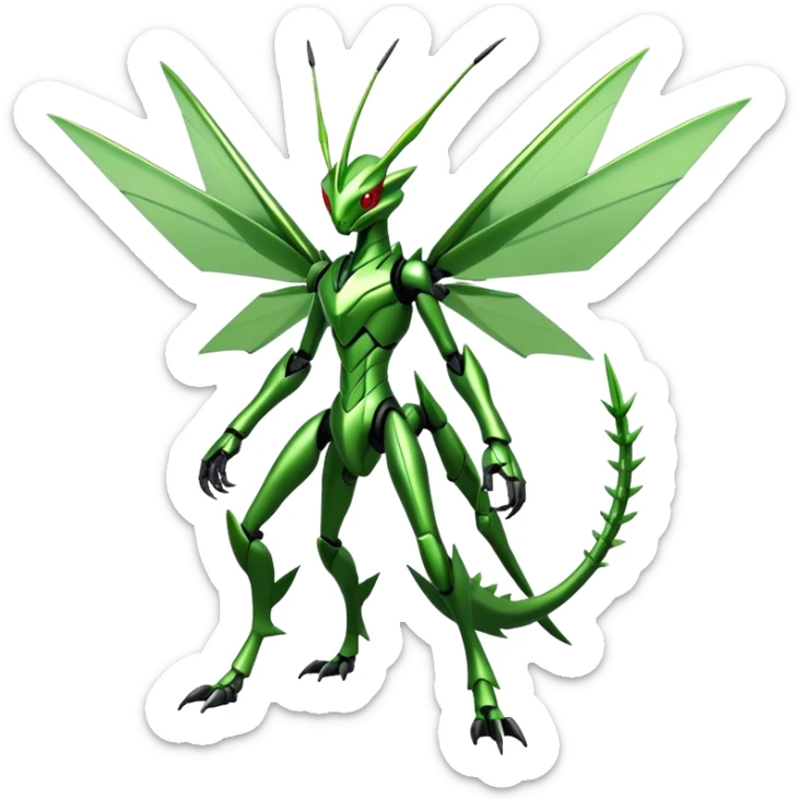  Cool Edgy Shiny Futuristic Ethereal Legendary Scizor-Scyther-Digimon-hybrid full body sticker