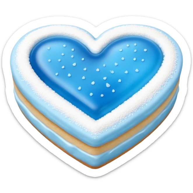 Realistic shortbread cookie in the shape of a heart with Carolina Blue color jelly middle filling and sprinkled powder sugar on top. sticker