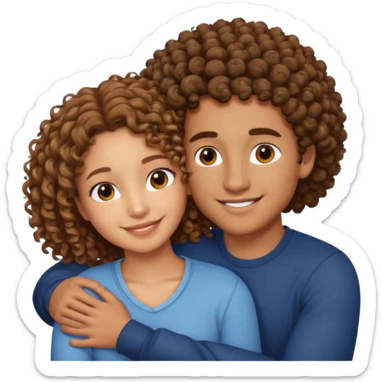 cuddling couple lightskinned male, brownskin girl with curly hair sticker