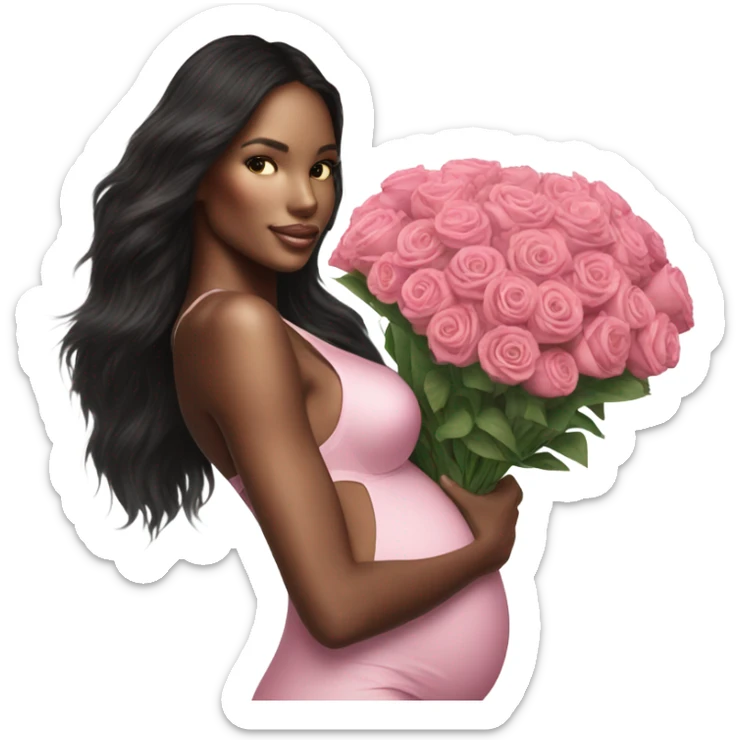 Photo of a Victoria secret model pregnant posing with flowers on a pregnancy shoot sticker