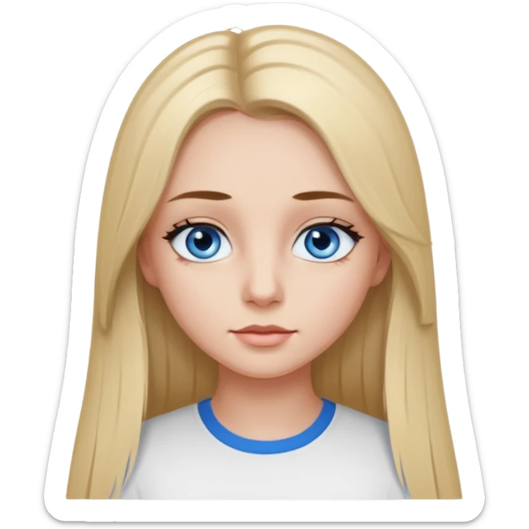 ragazza con capelli lunghi piastrati truccata con molto mascara, occhi azzurri e maglietta a maniche lunghe bianca  sticker