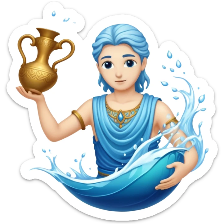The zodiac symbol Aquarius. A mystical beautiful water bearer, pouring water into the sea from a large, intricate, and arcane vase sticker