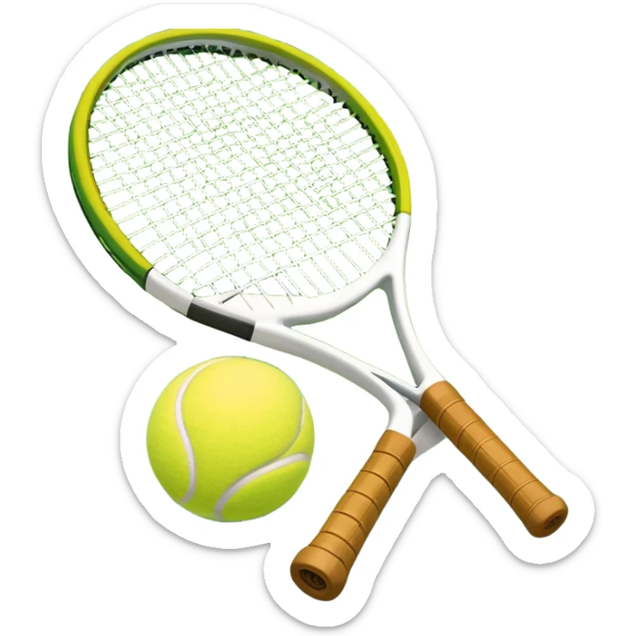 A tennis racket and a ball placed on the ground, with a tennis court in the background. The court lines and net are visible, emphasizing the structure and focus of the sport, creating a dynamic and energetic vibe. sticker
