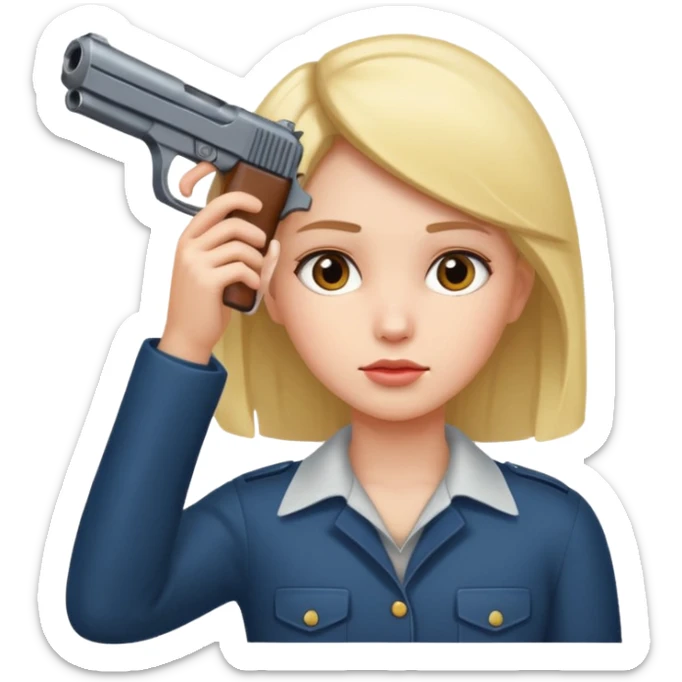 Girl holding a gun hand to head not real gun but made with a hand sticker