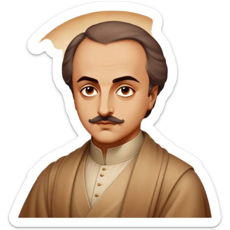 Cinematic Realistic Khalil Gibran Portrait Emoji, depicted as a poetic visionary with gentle thoughtful eyes in classic attire, rendered with soft textures and warm ethereal lighting that captures his literary spirit. sticker