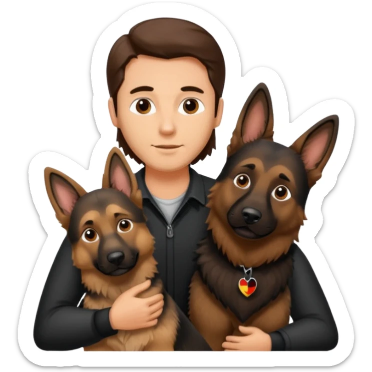 Homem de cabelo castanho comprifo abraçando um cachorro pastor alemão  sticker