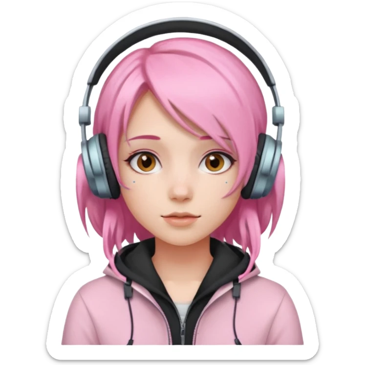 Girl with pastel pink hair and headphones sticker
