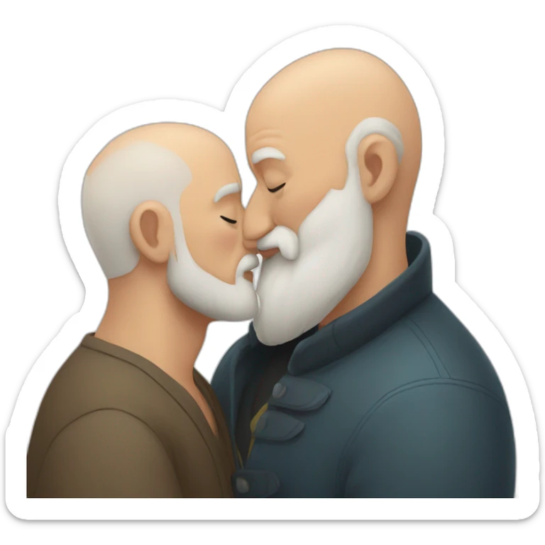 older buzz cut European white bearded  man kissing bald black older  bearded  man sticker