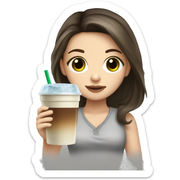 Pretty white girl brunette green eyes holding iced coffee sticker