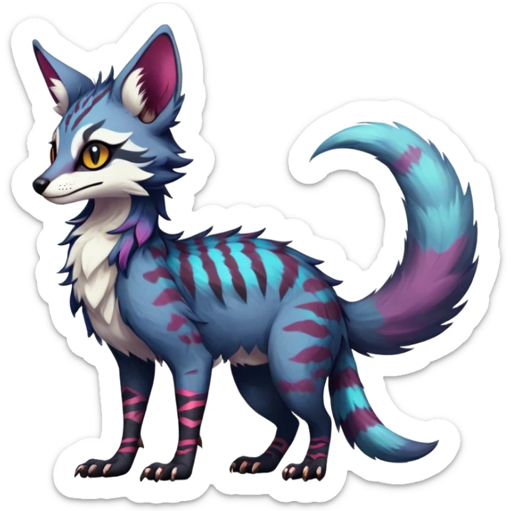 Feral Rare Fantasy dark colorful Vernid-Sergal-Genet-Trico-species by LiLaiRa, random markings, tufted tail, tufted ears, full body sticker