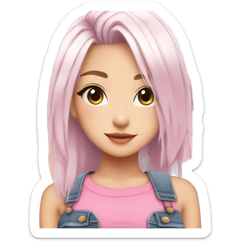cute anime girl with white hair and a pink crop top with ripped jeans sticker