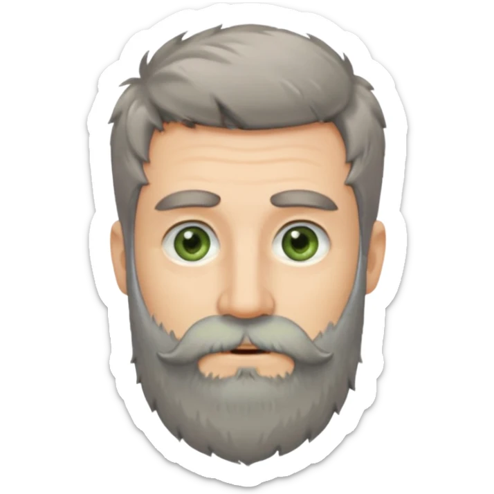 Greenish grey eyed adult man with greyish messy short hair and a very long beard. Pale skin. sticker