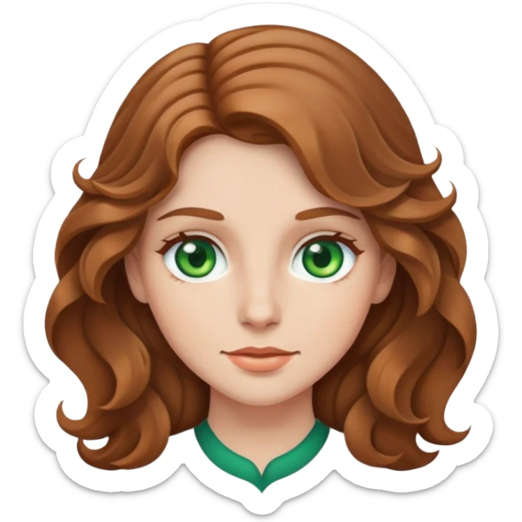 Me faça uma moça de cabelos ondulados cor castanho claro, olhos verdes, pele branca sticker