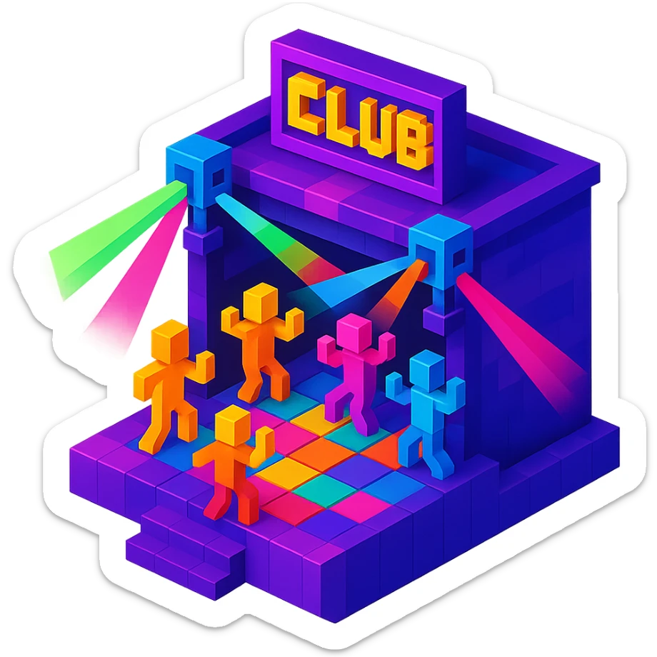 nightclub with dynamic laser lights, a dance floor, and a futuristic vibe sticker