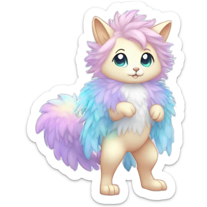 Shiny Sparkly Colorful Pastel Fluffy beautiful fantasy Kawaii Ethereal Anthro Sona Fakemon-animal Full Body sticker