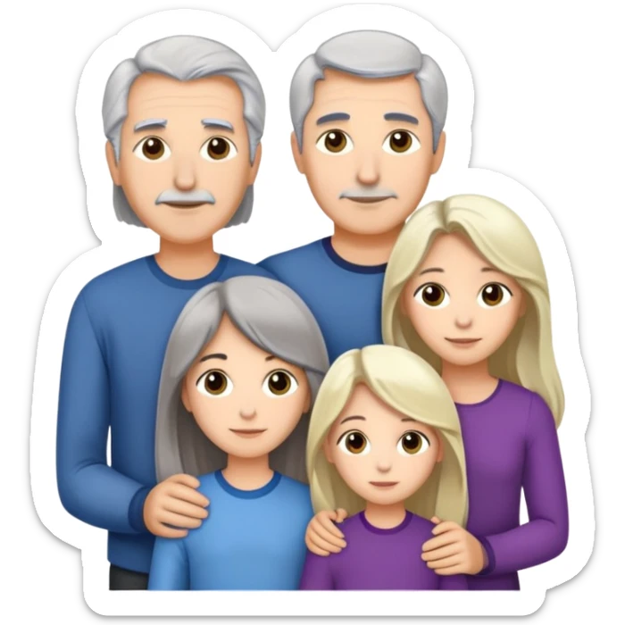 Family of five dad 65 grey hair mother 53 dark medium hair son 16 tall dark hair daughter and 15 blonde long hair daughter 11 long dark hair sticker