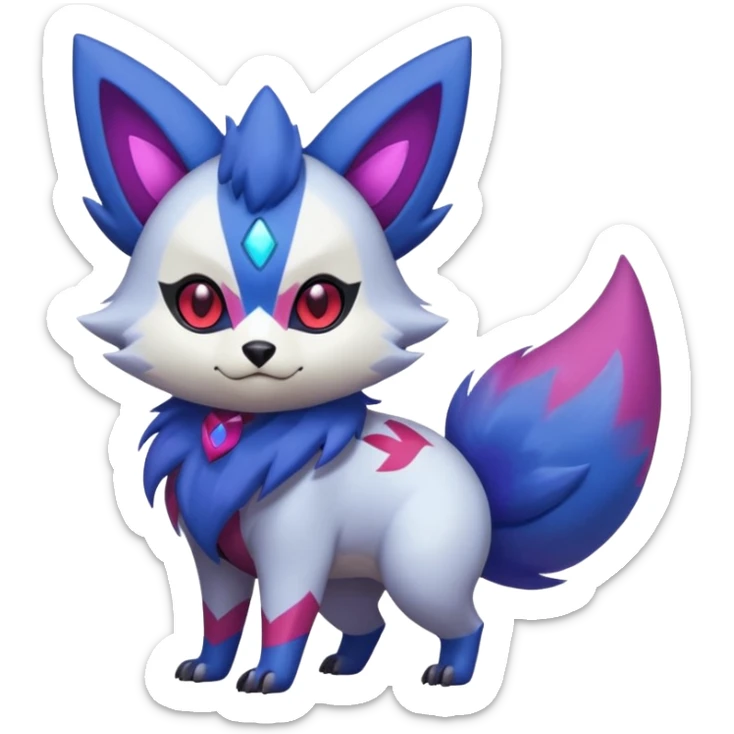Shiny White with Violet and Indigo markings and nebula markings Zorua-Zangoose-Pokémon-Fakémon-fusion-hybrid-creature sticker