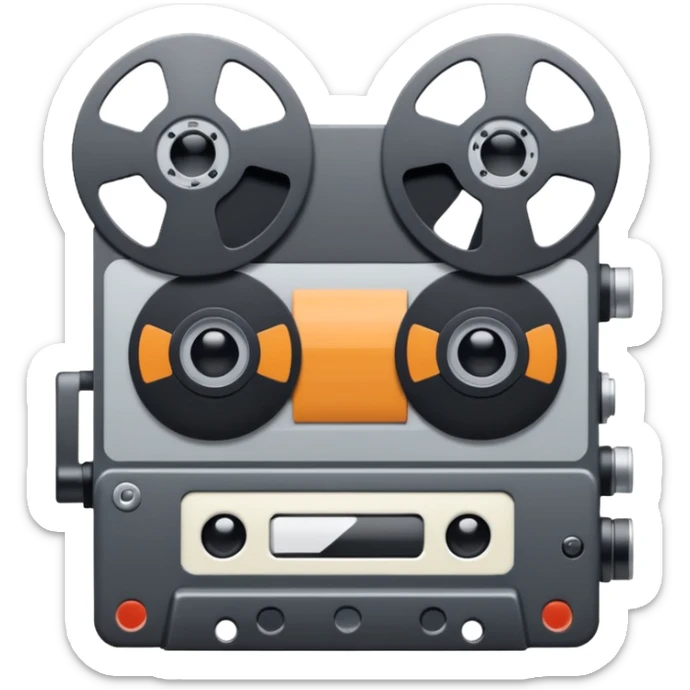 Minimalist emoji-style sticker of a VHS tape where the reels look like eyes, staring out. Black, white, and gray tones only.
 sticker