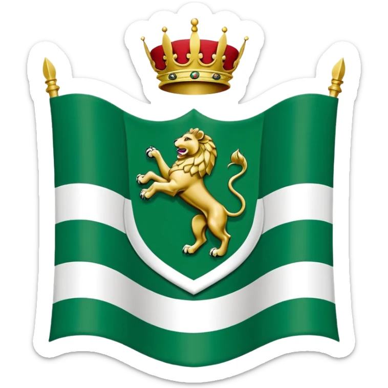 consta de tres franjas horizontales de igual anchura: verde, blanca y verde. lleva en el centro el escudo de Andalucía, diseñado por Blas Infante, que muestra a Hércules entre dos columnas que representan el Estrecho de Gibraltar, flanqueado por dos leones sticker