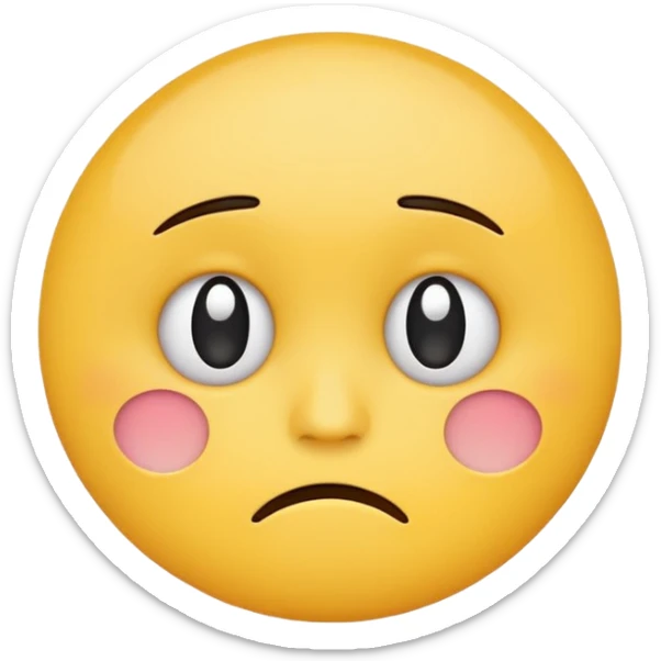 round yellow cartoon face with small frown and teary eyes, minimalist vector style, flat color, emoji design, white background sticker