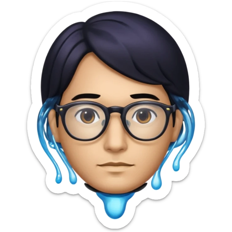 make a guy from portugal that has glasses and has a good jawline and a little masculine and black hair that spreads to the sides and make him glossy and shiny sticker