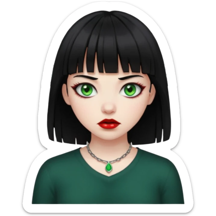 Guria com cabelo preto franjinha sangrando olhos verdes  fundo preto e um piercing bridgepiercing sticker