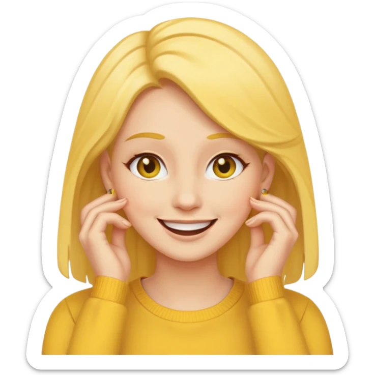 yellow face tucking her hairs behind her ear in flattery cuz a guy said she’s cute sticker