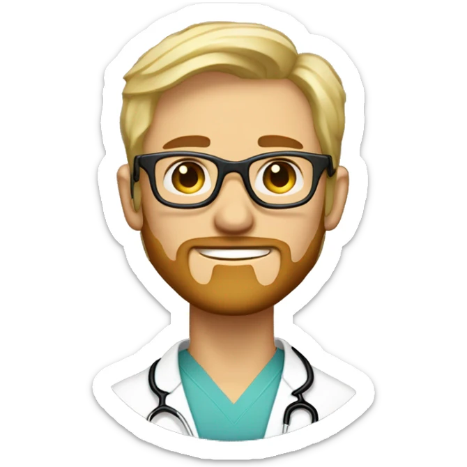 Blond male doctor and artist with round tortoiseshell glasses and short blond beard profile pic sticker