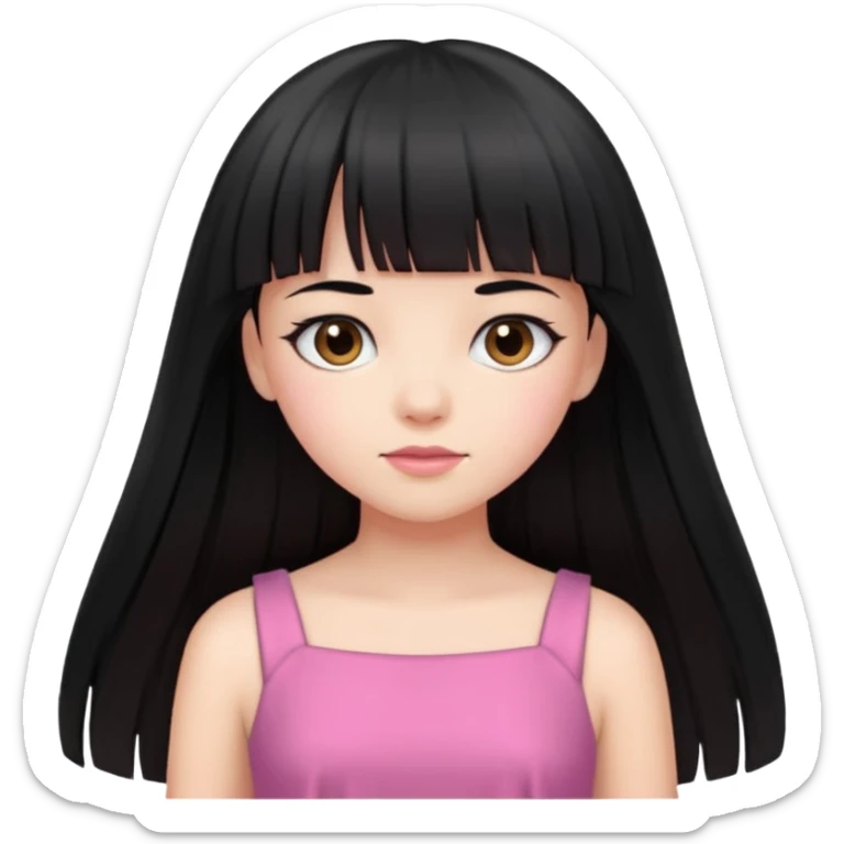 Girl with long, straight black hair with bangs and a pink dress  sticker