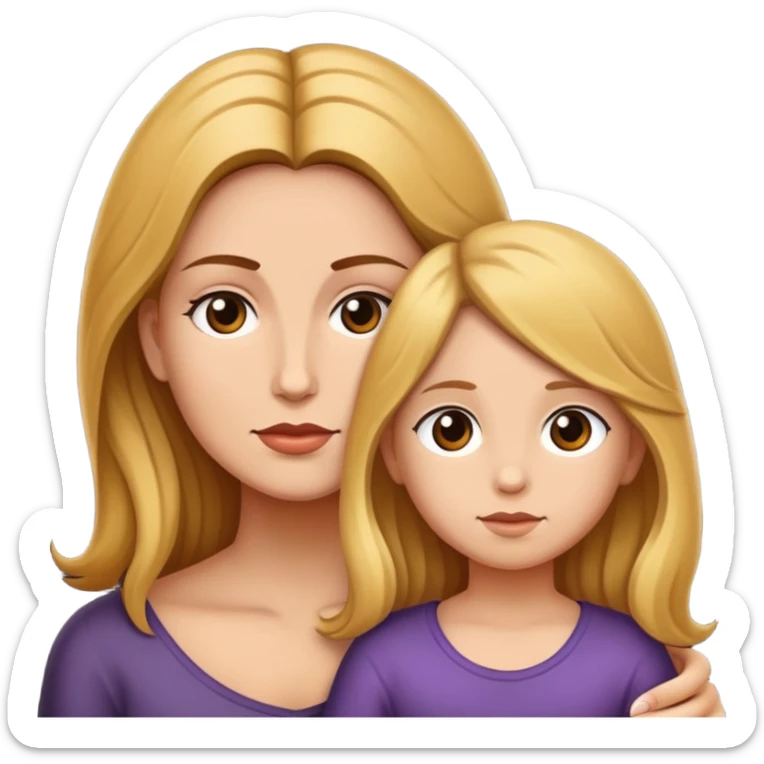 Una madre y una hija, la madre de piel clara con el pelo rubio y recogido en un moño, la hija de piel oscurita y pelo marrón y suelto sticker