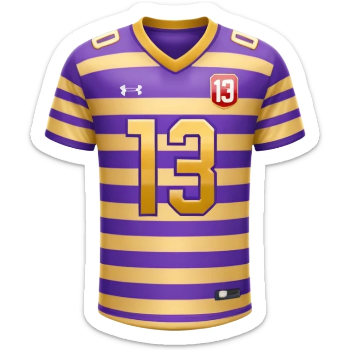 football jersey gold with purple stripes with number 13 on the front sticker