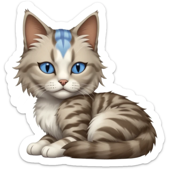 Woman with short brown hair, mohawk style, sleeps; Siberian cat, Neva Masquerade, blue tabby point sticker
