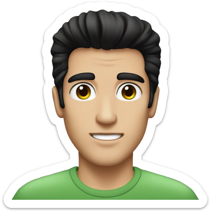 Guy with dark black hair and elvis hair an no glases - Eye Color Green  sticker
