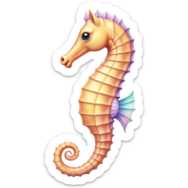Cinematic Realistic Noble Sea Horse Portrait Emoji, Poised and graceful, with a slender, curved body and an elegantly arched neck adorned with finely detailed, shimmering scales in soft pastel hues, and gentle, focused eyes, rendered with lifelike texture and natural light; high shine, intelligent and serene, styled with an air of oceanic elegance, focused and attentive, soft glowing outline, capturing the essence of a watchful and confident sea horse that appears to drift out of the screen with effortless grace! sticker