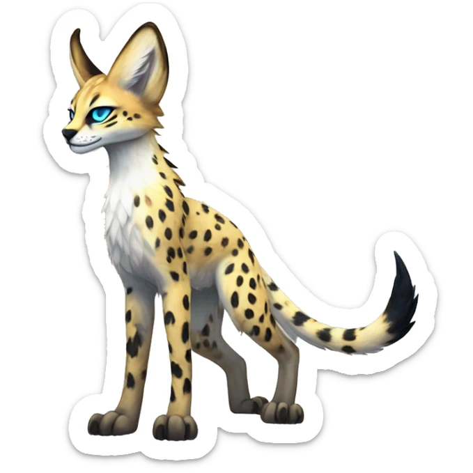 Epic Edgy Colorful ethereal eldritch Sergal-Serval-Fionbri full body sticker