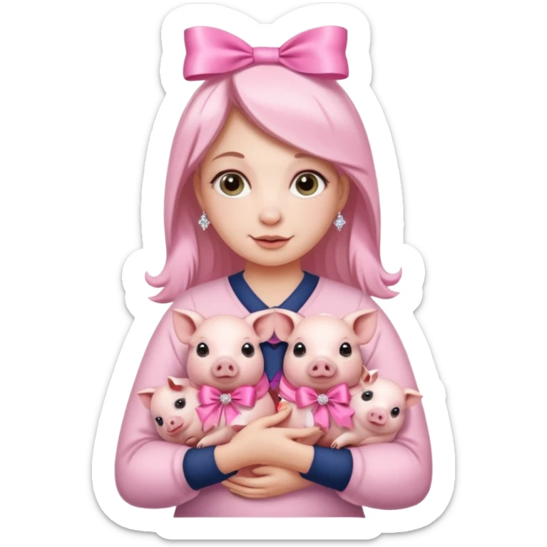 woman holding baby pigs with ribbons and crystals sticker