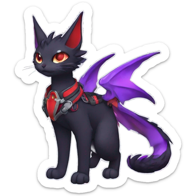 Kawaii cool edgy beautiful black red purple ethereal fantasy nargacuga-noivern-cat-Fakemon collar harness full body sticker