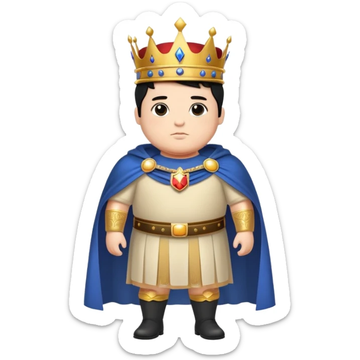 Full body of chubby Francisco I with black hair, royal king standing in royal attire with crown and cape sticker