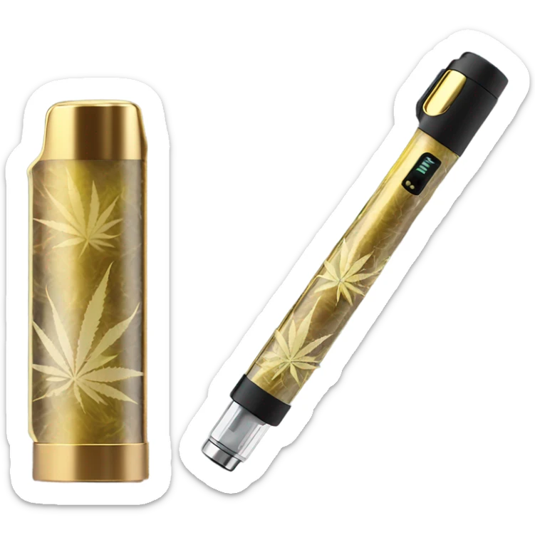 A vape pen with a cartridge filled with yellowish gold weed oil 510 battery sticker