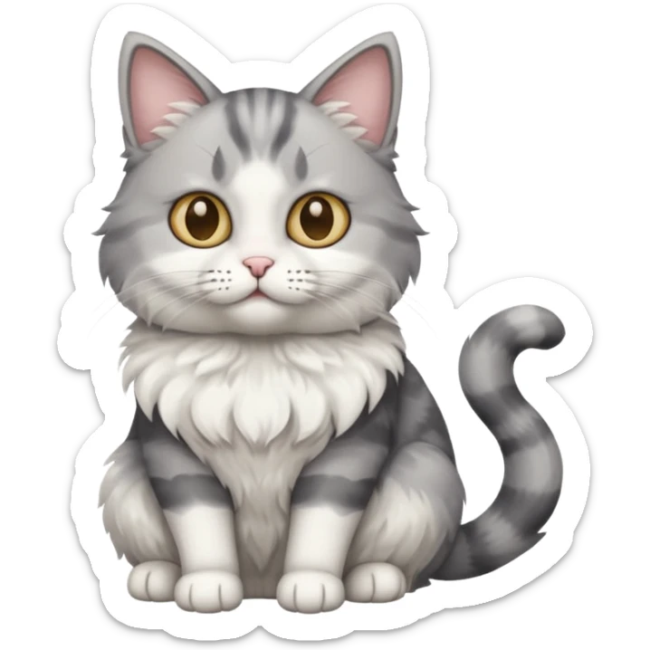 a grey and white cat sitting regally sticker