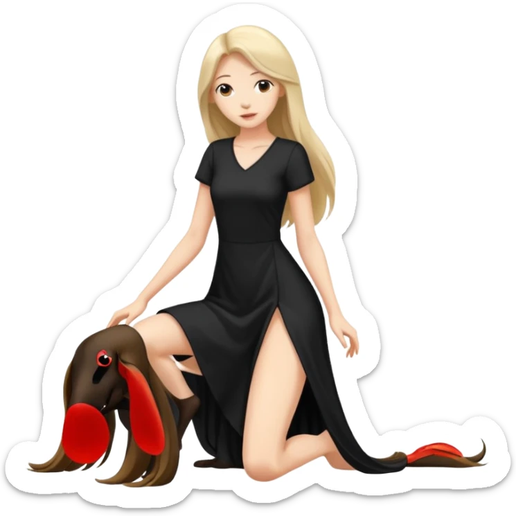 a young thin woman on all fours, doggy style position, legs spread, long hair . sticker