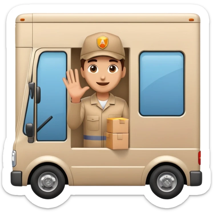 delivery truck driving with a supplier waving from the window, full of packages sticker