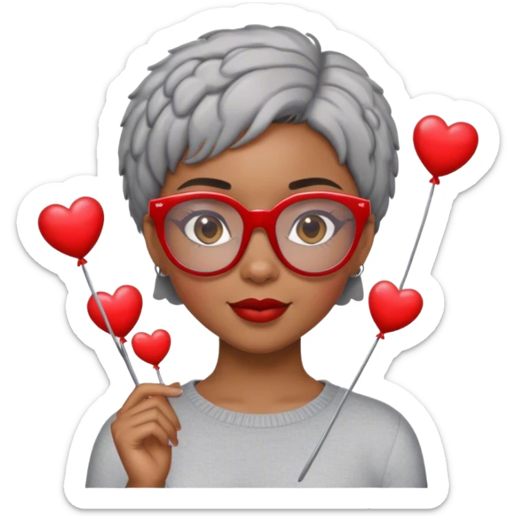 Light skinned Black girl with red glasses short natural gray haircut celebrating Valentine’s Day  sticker