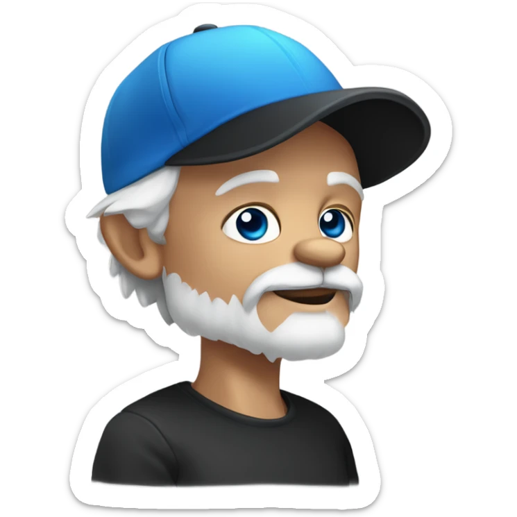Old man with blue eyes goatee beard ball cap and cute black long fur Chihuahua sticker